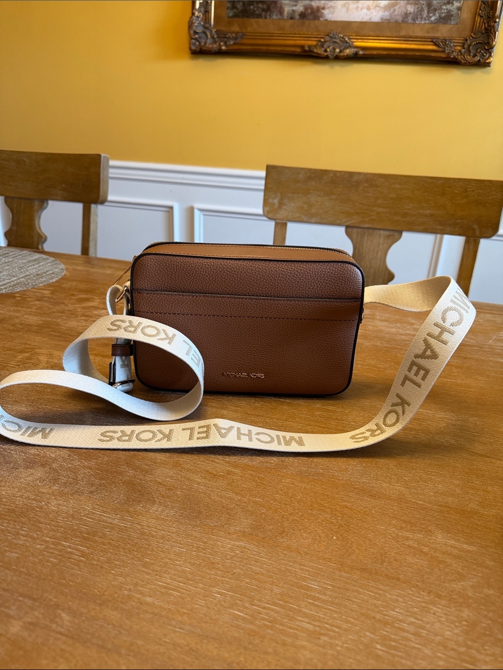 Michael Kors Brown Leather Belt Bag with Cream Logo Strap